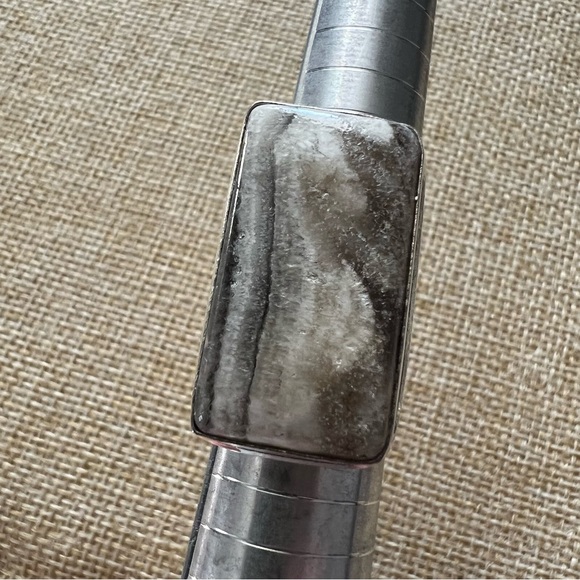 New Zebra Agate Lace Calcite Silver Overlay Ring Size 7.25 - Picture 1 of 6